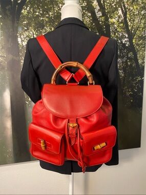 Vintage GUCCI Bamboo Backpack Red Smooth Leather